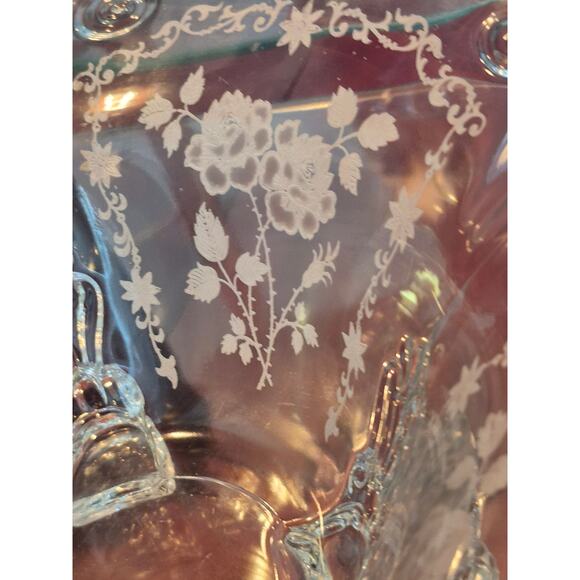 Rare Fostoria Midnight Rose Large Footed Serving Bowl Etched Depression Glass - Picture 6 of 7